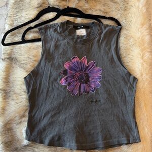 Ksubi Charcoal Tank Top with Purple Floral Graphic